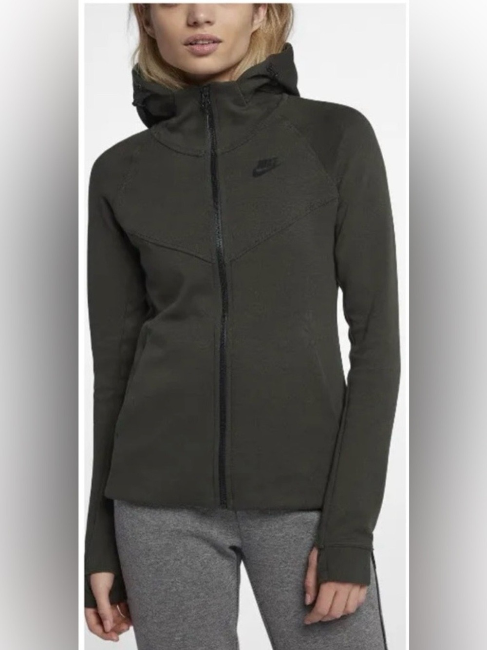 Nike Sportswear Tech Fleece Full Zip Hoodie Sweatshirt in Dark Green